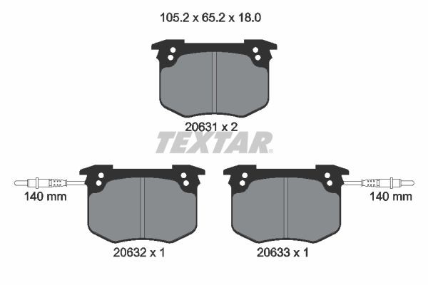 20631 TEXTAR with integrated wear warning contact Height: 65,2mm, Width: 105,2mm, Thickness: 18mm Brake pads 2063101 buy