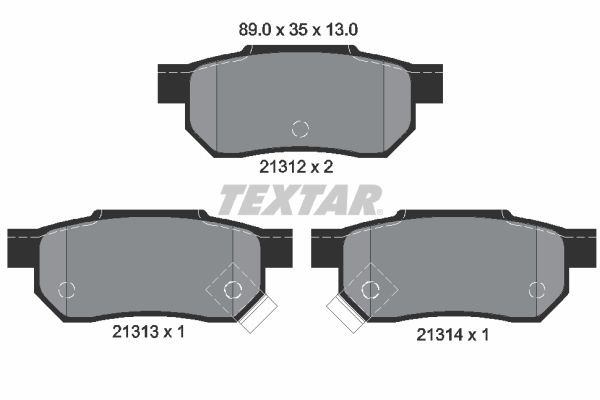 21312 TEXTAR with acoustic wear warning Height: 35,1mm, Width: 88,8mm, Thickness: 13mm Brake pads 2131201 buy