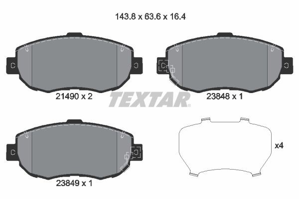 21490 TEXTAR with acoustic wear warning, with accessories Height: 63,7mm, Width: 144,1mm, Thickness: 17,1mm Brake pads 2149001 buy