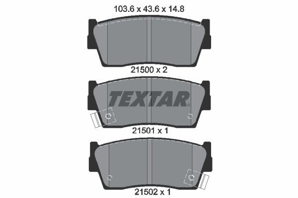 21500 TEXTAR with acoustic wear warning Height: 43,6mm, Width: 103,4mm, Thickness: 14,8mm Brake pads 2150001 buy