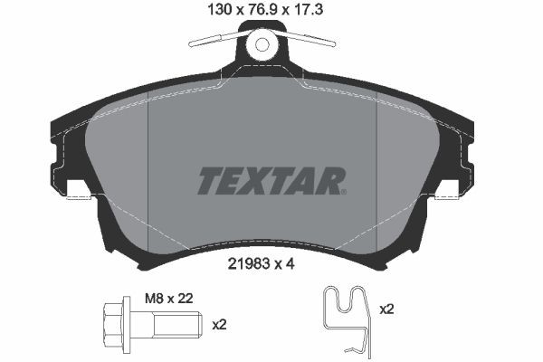 21983 TEXTAR with acoustic wear warning, with brake caliper screws, with accessories Height: 76,9mm, Width: 129,9mm, Thickness: 17,3mm Brake pads 2198302 buy