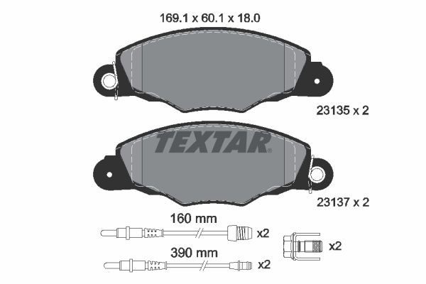 TEXTAR 2313503 Brake pad set incl. wear warning contact, with brake caliper screws, with accessories
