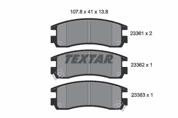23361 TEXTAR with acoustic wear warning Height: 41mm, Width: 107,8mm, Thickness: 13,8mm Brake pads 2336101 buy