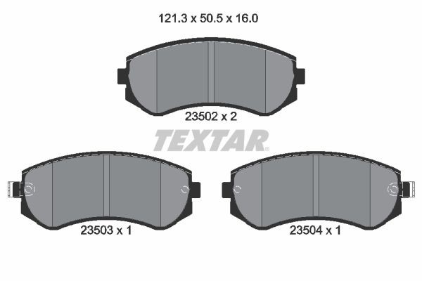 23502 TEXTAR with acoustic wear warning Height: 50,5mm, Width: 121,3mm, Thickness: 16mm Brake pads 2350201 buy