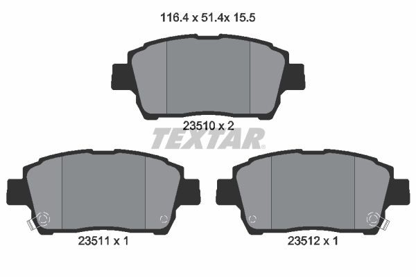 23510 TEXTAR with acoustic wear warning Height: 51,4mm, Width: 116,4mm, Thickness: 15,5mm Brake pads 2351002 buy