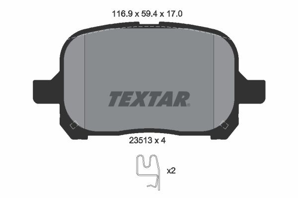 23513 TEXTAR with acoustic wear warning Height: 59,4mm, Width: 116,7mm, Thickness: 17mm Brake pads 2351302 buy