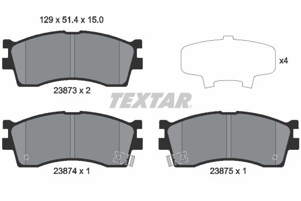 23873 TEXTAR with acoustic wear warning Height: 51,4mm, Width: 129mm, Thickness: 15,6mm Brake pads 2387301 buy