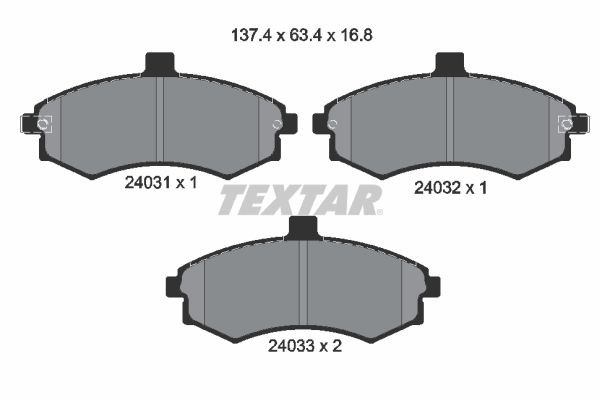 24031 TEXTAR with acoustic wear warning Height: 63,4mm, Width: 137,1mm, Thickness: 16,8mm Brake pads 2403101 buy