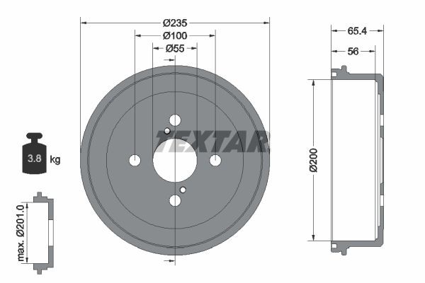 TEXTAR 94021200 Brake Drum without wheel hub, without wheel bearing, without wheel studs, 235mm