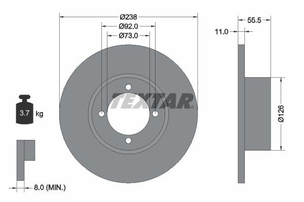 TEXTAR 92005400 Brake disc 238x11mm, 04/04x92, solid