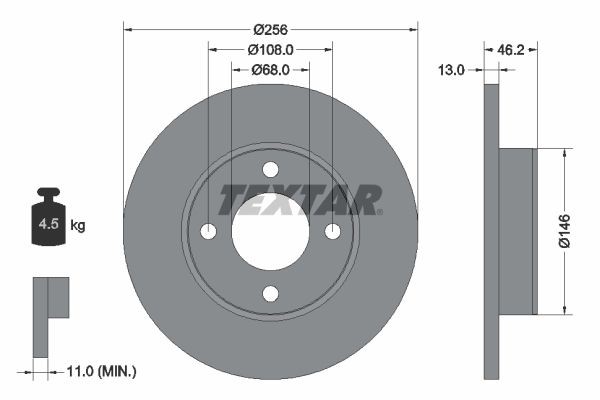 Original TEXTAR 98200 0259 0 1 Brake disc kit 92025900 for AUDI 80