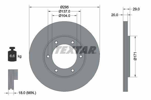 TEXTAR 92035600 Brake disc 295x20mm, 06/06x137, internally vented