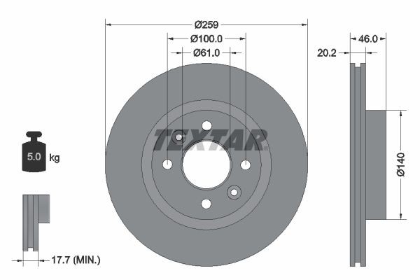 98200 0364 0 1 TEXTAR 259x20,2mm, 04/06x100, internally vented Ø: 259mm, Brake Disc Thickness: 20,2mm Brake rotor 92036400 buy