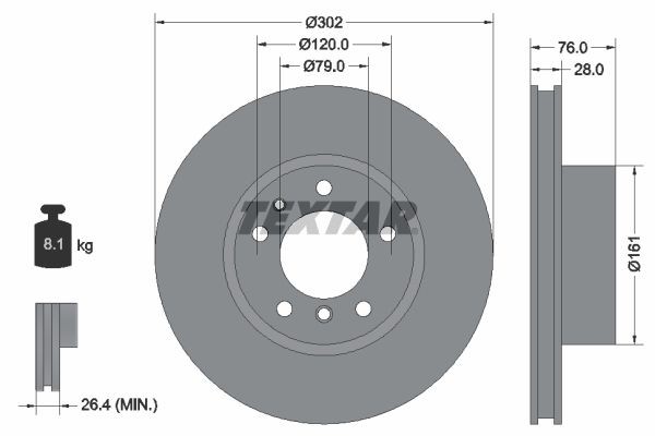 TEXTAR 92042400 Brake disc 302x28mm, 05/07x120, internally vented