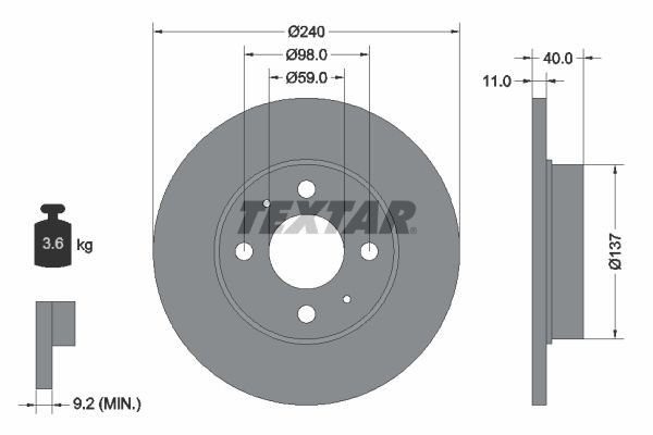 TEXTAR 92061100 Brake disc 240x11mm, 04/06x98, solid