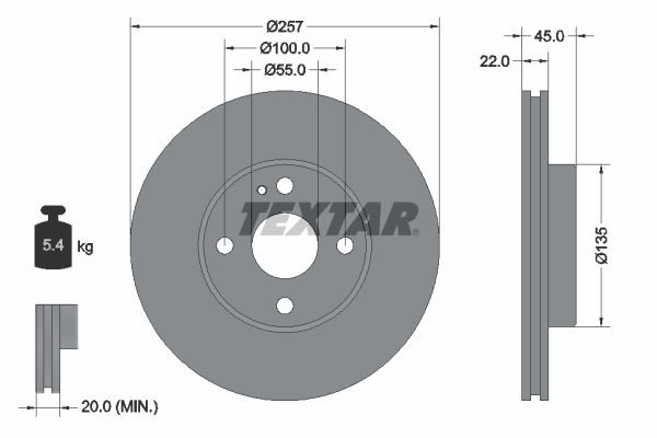 92061600 TEXTAR Brake rotors FORD USA 257x22mm, 04/05x100, internally vented