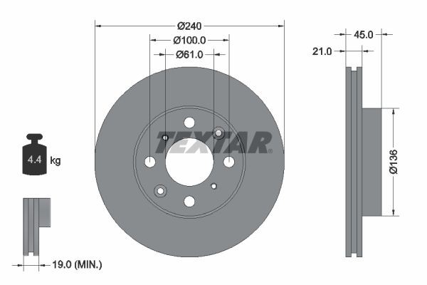 TEXTAR 92077800 Brake disc 240x21mm, 04/08x100, internally vented