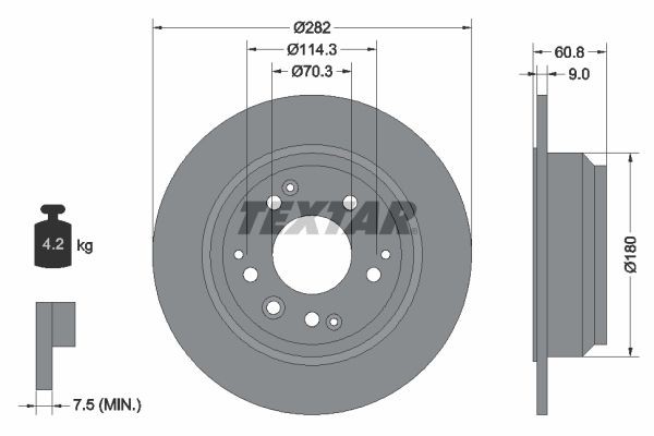 98200 0784 0 1 TEXTAR 282x9mm, 05/10x114,3, solid Ø: 282mm, Brake Disc Thickness: 9mm Brake rotor 92078400 buy