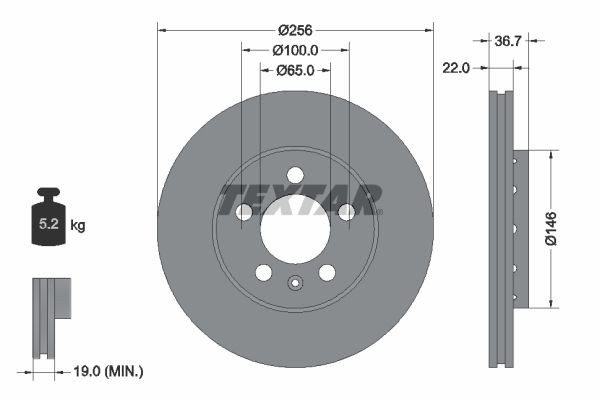 Original TEXTAR 98200 0822 0 1 Brake disc kit 92082200 for AUDI A2