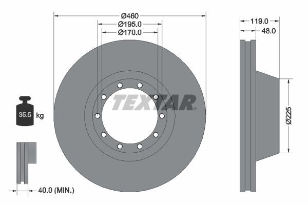 TEXTAR 93084000 Brake disc 460x48mm, 10/10x195, internally vented