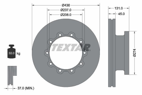 TEXTAR 93088300 Brake disc 430x45mm, 10/10x237, internally vented