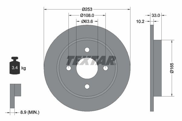 TEXTAR 92088400 Brake disc 253x10,2mm, 04/04x108, solid