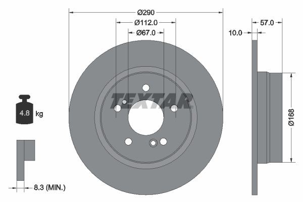 TEXTAR 92089000 Brake disc 290x10mm, 05/07x112, solid