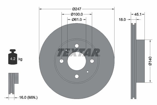 TEXTAR 92091000 Brake disc 247x18mm, 04/06x100, internally vented