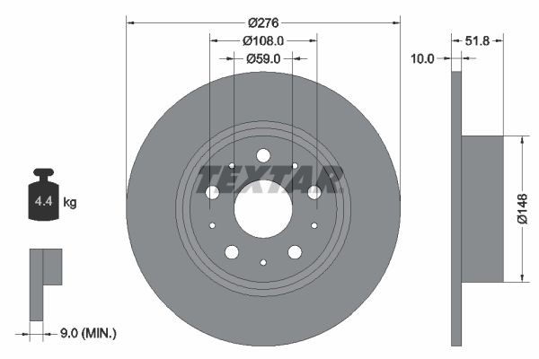 TEXTAR 92095300 Brake disc 276x10mm, 05/10x108, solid
