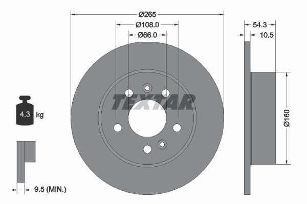 TEXTAR 92096300 Brake disc 265x10,5mm, 05/07x108, solid