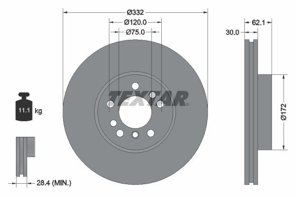 Original TEXTAR 98200 1072 0 1 Brake disc 92107200 for BMW X3