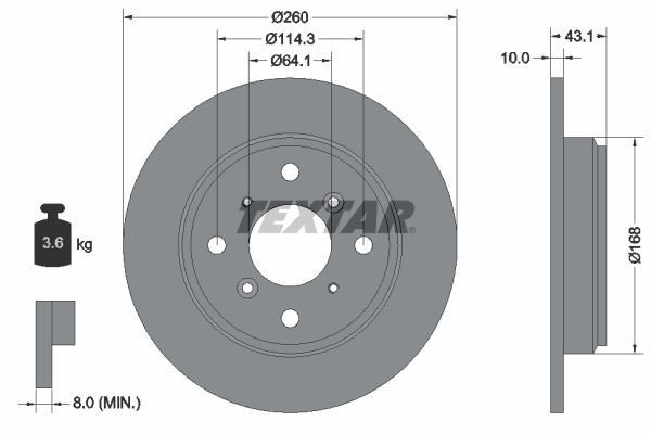 TEXTAR 92114300 Brake disc 260x10mm, 04/08x114,3, solid