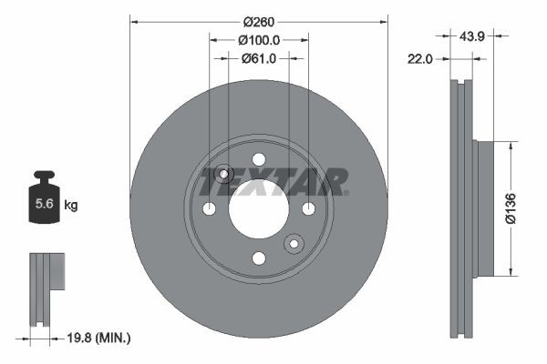 98200 1192 0 1 TEXTAR 260x22mm, 04/06x100, Externally Vented Ø: 260mm, Brake Disc Thickness: 22mm Brake rotor 92119200 buy