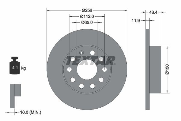 Original TEXTAR 98200 1211 0 1 Brake disc kit 92121100 for VW TOURAN