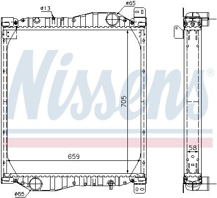 NISSENS 69606A Engine radiator Aluminium, 705 x 659 x 58 mm, with frame, Brazed cooling fins