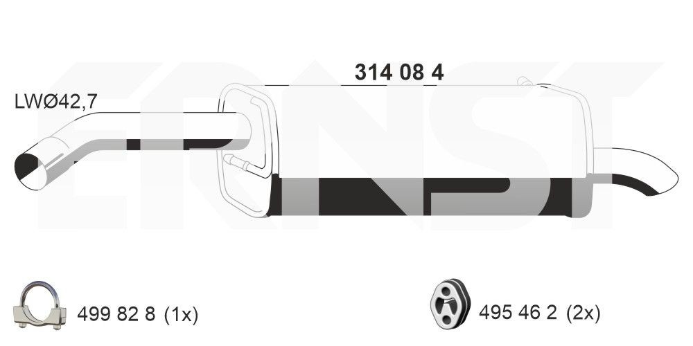 ERNST 314084 Rear silencer Length: 950mm