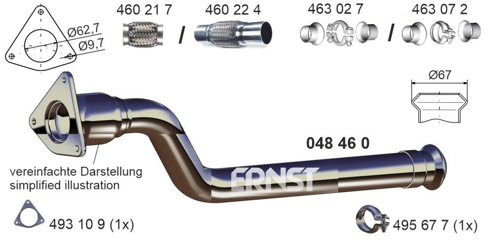 Nissan PRIMASTAR Exhaust pipes 7643843 ERNST 048460 online buy