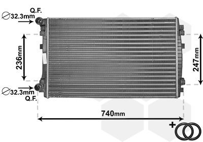 VAN WEZEL 58002338 Engine radiator Aluminium, 650 x 400 x 25 mm, *** IR PLUS ***, with accessories, with pipe, Mechanically jointed cooling fins