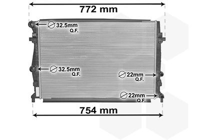VAN WEZEL 58002343 Engine radiator Aluminium, 650 x 448 x 23 mm, *** IR PLUS ***, with connecting pipe, Mechanically jointed cooling fins
