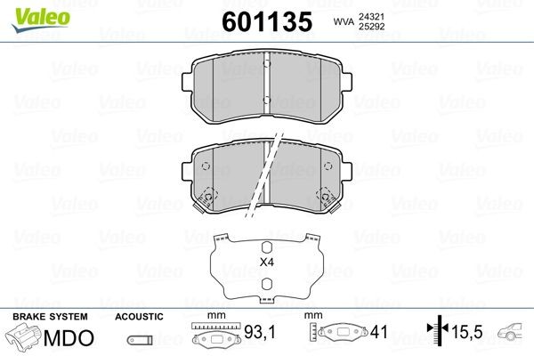 Kia PICANTO Set of brake pads 7665182 VALEO 601135 online buy