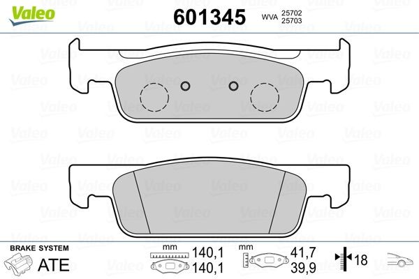 601345 VALEO Brake pad set SMART Front Axle, excl. wear warning contact, with anti-squeak plate
