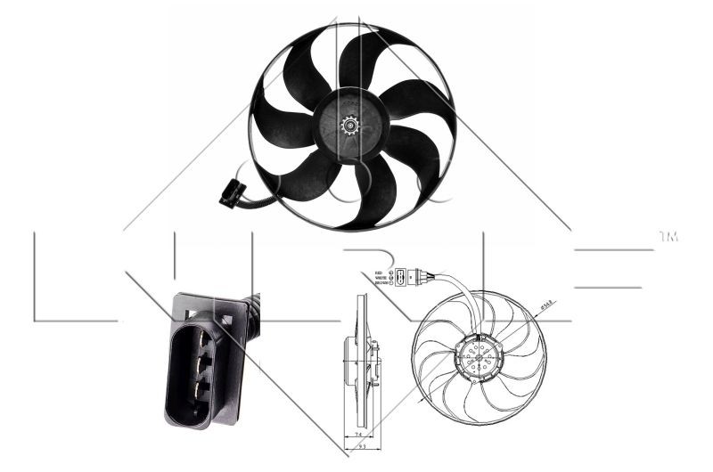 NRF 47393 Fan, radiator D1: 350 mm, 12V, 200W, without radiator fan shroud