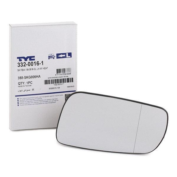 TYC Miroir De Rétroviseur SKODA 332-0016-1 6Y1857521C Glace Retroviseur,Verre De Rétroviseur,Verre d