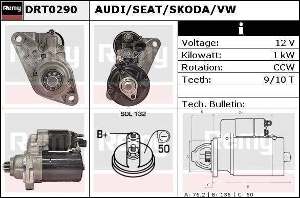 Audi A3 Engine starter motor 7672525 DELCO REMY DRT0290N online buy