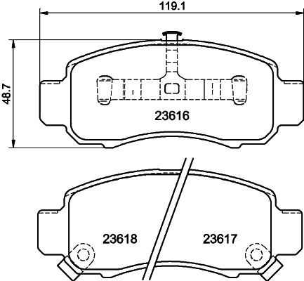 23616 MINTEX with acoustic wear warning Height: 48,3mm, Width: 118,9mm, Thickness: 13,3mm Brake pads MDB2087 buy