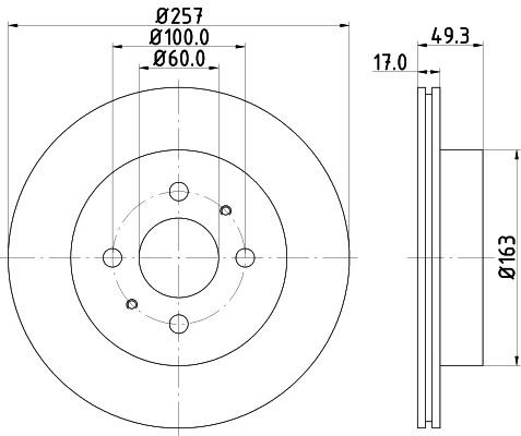 MINTEX MDC1770 Disco freno 257x17mm, 04/06x100, ventilazione interna, senza mozzo portaruota, senza bullone fissaggio ruota