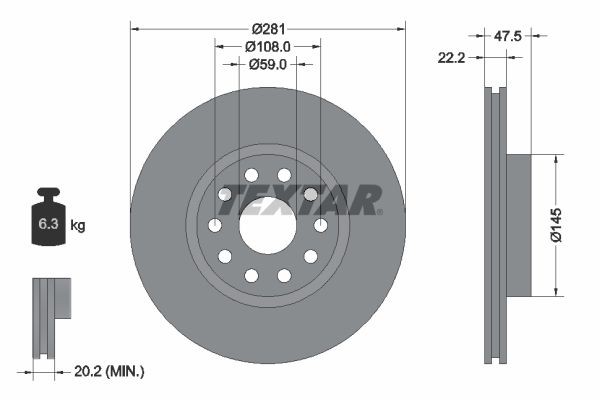 TEXTAR 92093800 Brake disc 281x22,2mm, 05/10x108, internally vented