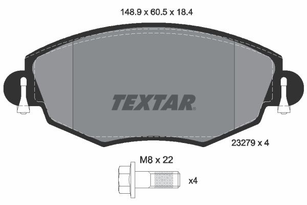 23279 TEXTAR not prepared for wear indicator, with brake caliper screws Height: 60,5mm, Width: 148,8mm, Thickness: 18,4mm Brake pads 2327904 buy