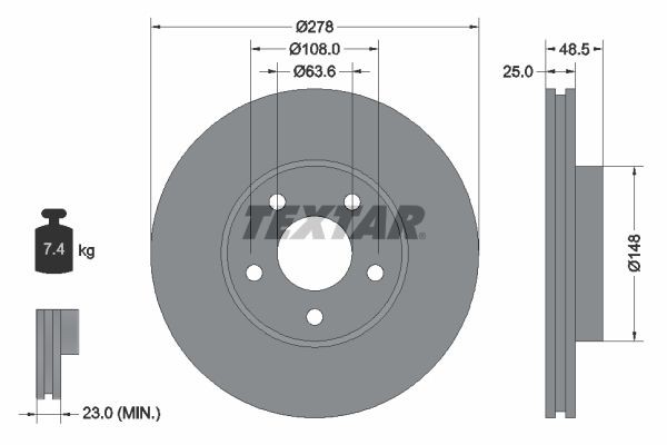 TEXTAR 92141200 Brake disc 278x25mm, 05/05x108, internally vented