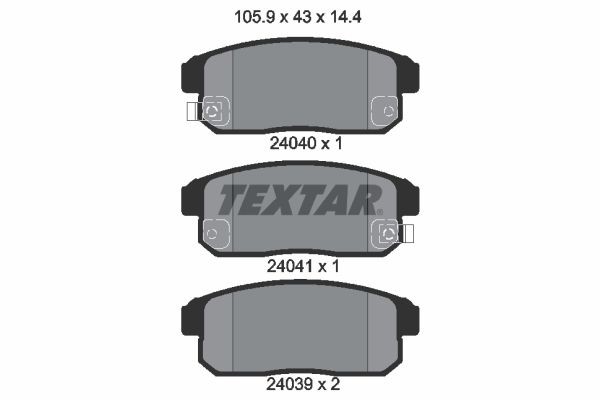 24039 TEXTAR with acoustic wear warning Height: 43mm, Width: 105,7mm, Thickness: 14,4mm Brake pads 2404001 buy